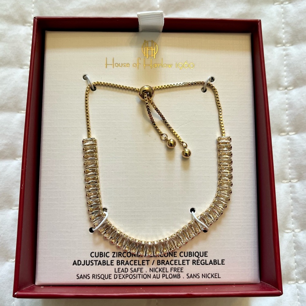 💛House of Harlow 1960 Cubic Zirconia and Gold Adjustable Bracelet